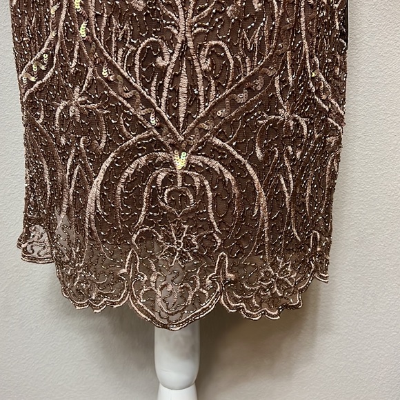 Pisarro Nights Embroidered Cocktail Sheath Dress in Tan - Picture 5 of 9